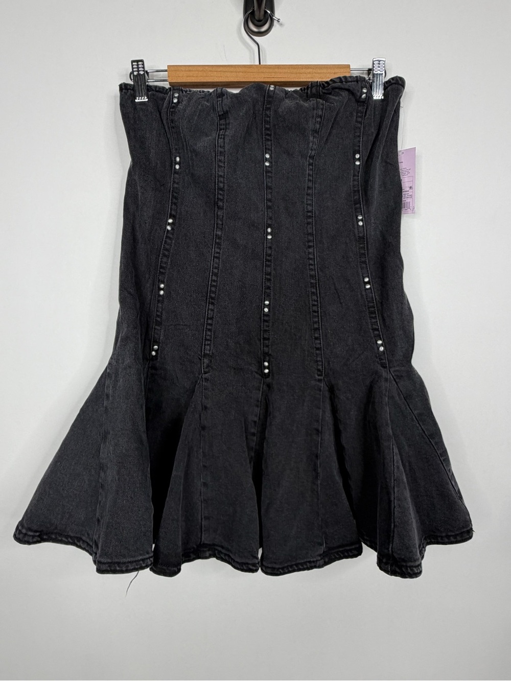 wild fable Black Strapless Paneled Denim Dress with Stud Detail